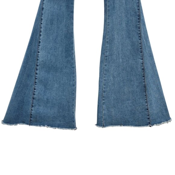 Three Bird Nest Womens Medium Jeans Bell Bottoms High Waisted Raw Hem Hippie - Picture 5 of 8